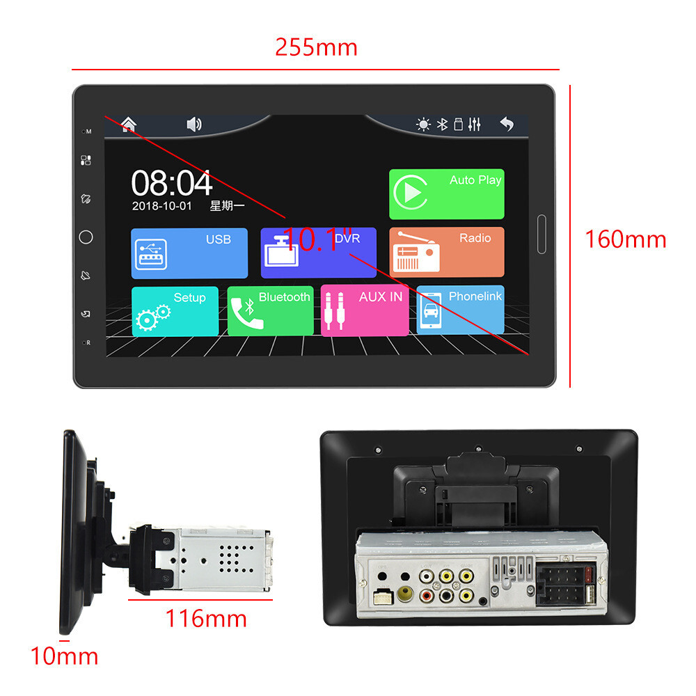 10.1in HD Car Stereo Radio Touch Screen Bluetooth Mirror Link For Android Auto