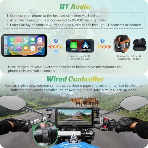 W603D Motorcycle GPS Carplay Screen, Wireless CarPlay & Android Auto 6.3 inch