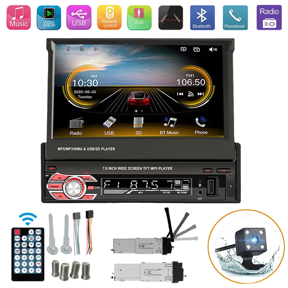 7″ Single 1 Din Car Stereo Radio MP5 Player Bluetooth FM USB Touch Screen Camera