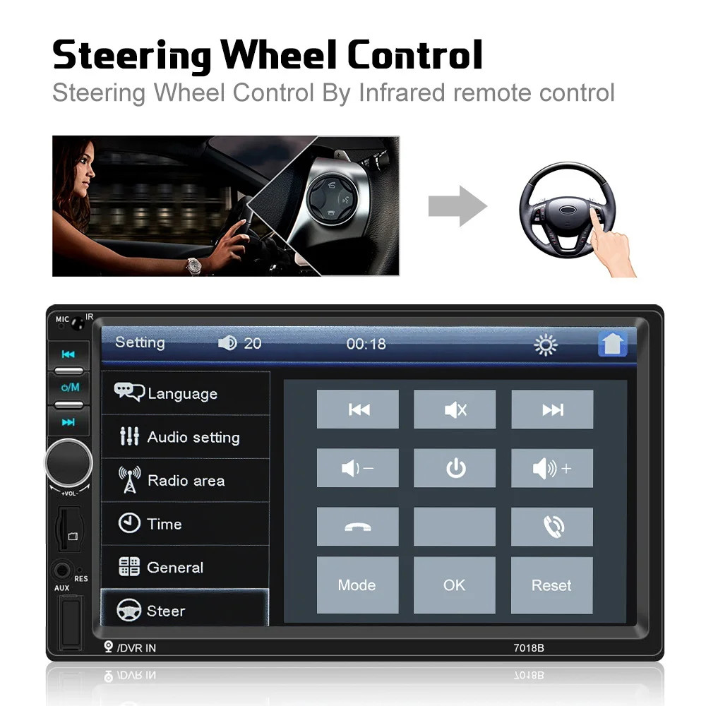 7″ Touch Screen 2 DIN Car MP5 Player Wireless Carplay Stereo Radio With Camera