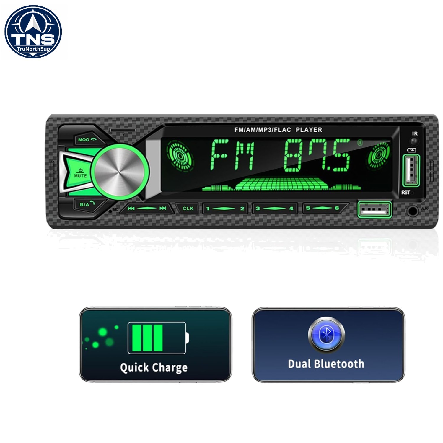 Digital LCD Single Din Car Radio with FM, MP3 Player & RGB Backlit Buttons