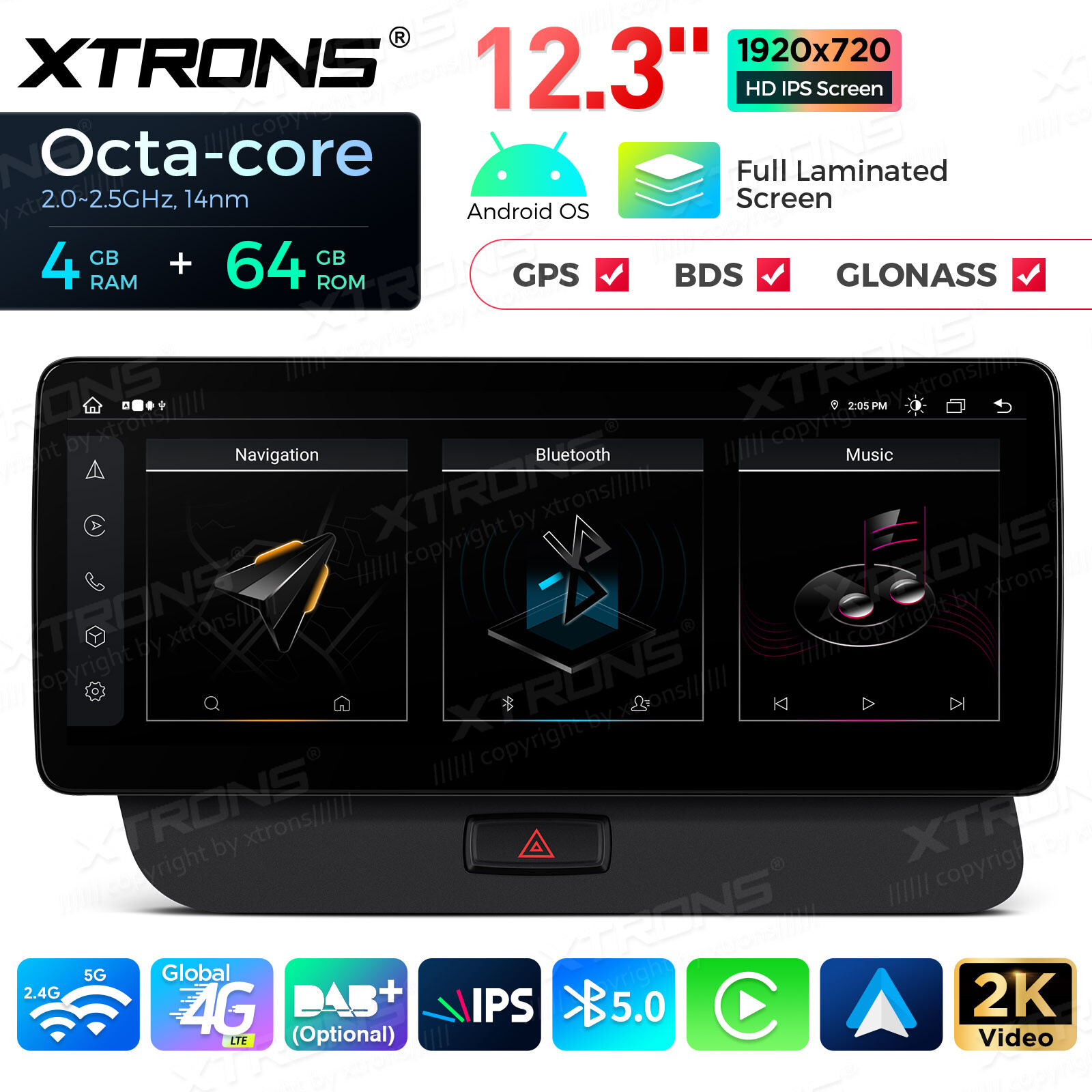 Car GPS Stereo for Audi Q5 2009-2017 Wireless CarPlay Android Auto 12.3 Inch 64G