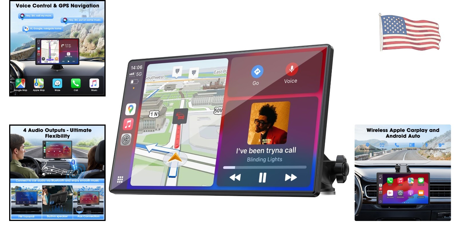 Portable 9-Inch HD Car Display: Wireless CarPlay & Voice-Controlled Navigation