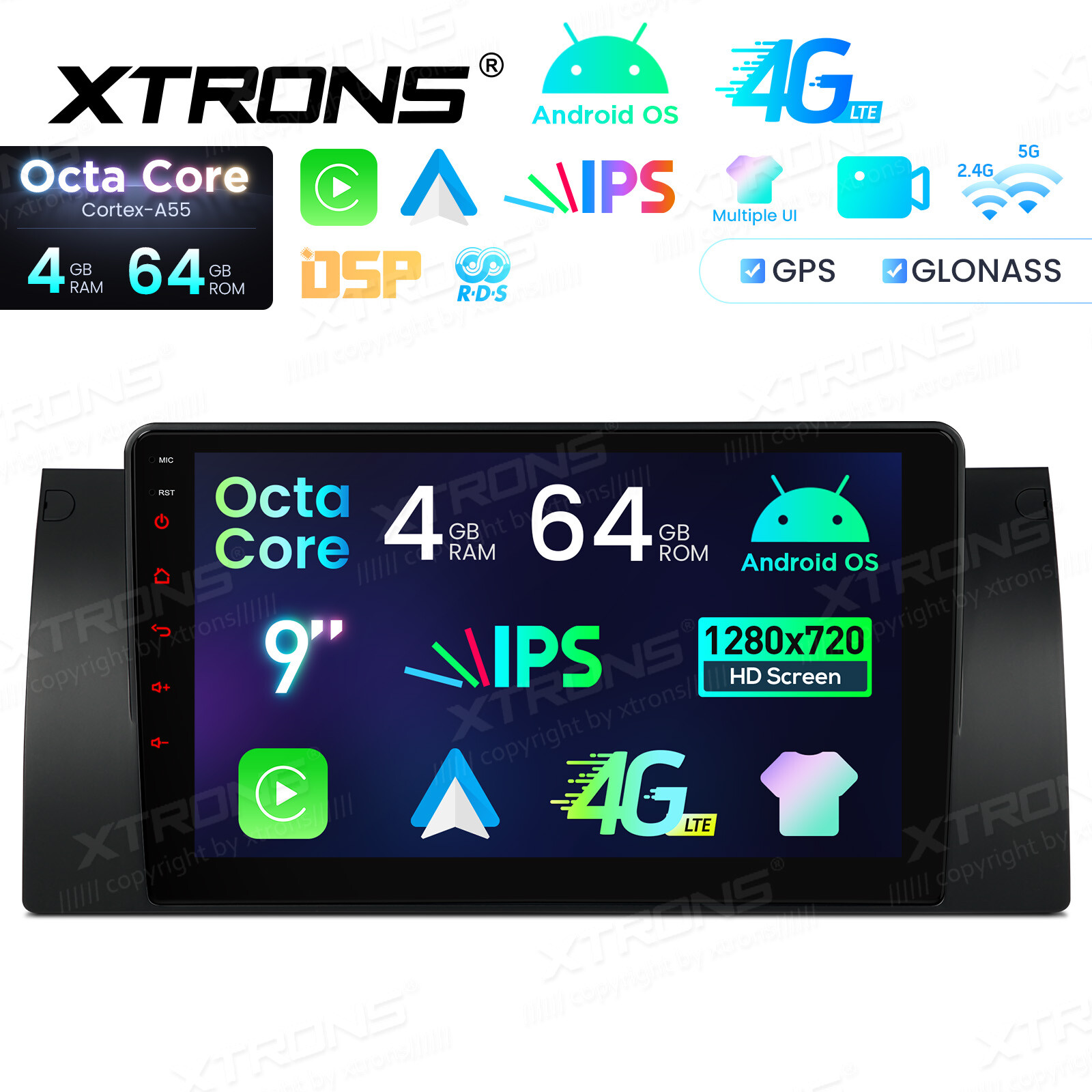 9″ IPS Screen Android 14 8-Core 4+64GB Car Radio Stereo GPS Navi for BMW X5 E53
