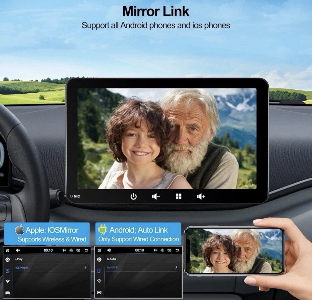 Portable Smart Screen PND-Q7S/Q7C, Wireless CarPlay, Android Auto, 7” Screen