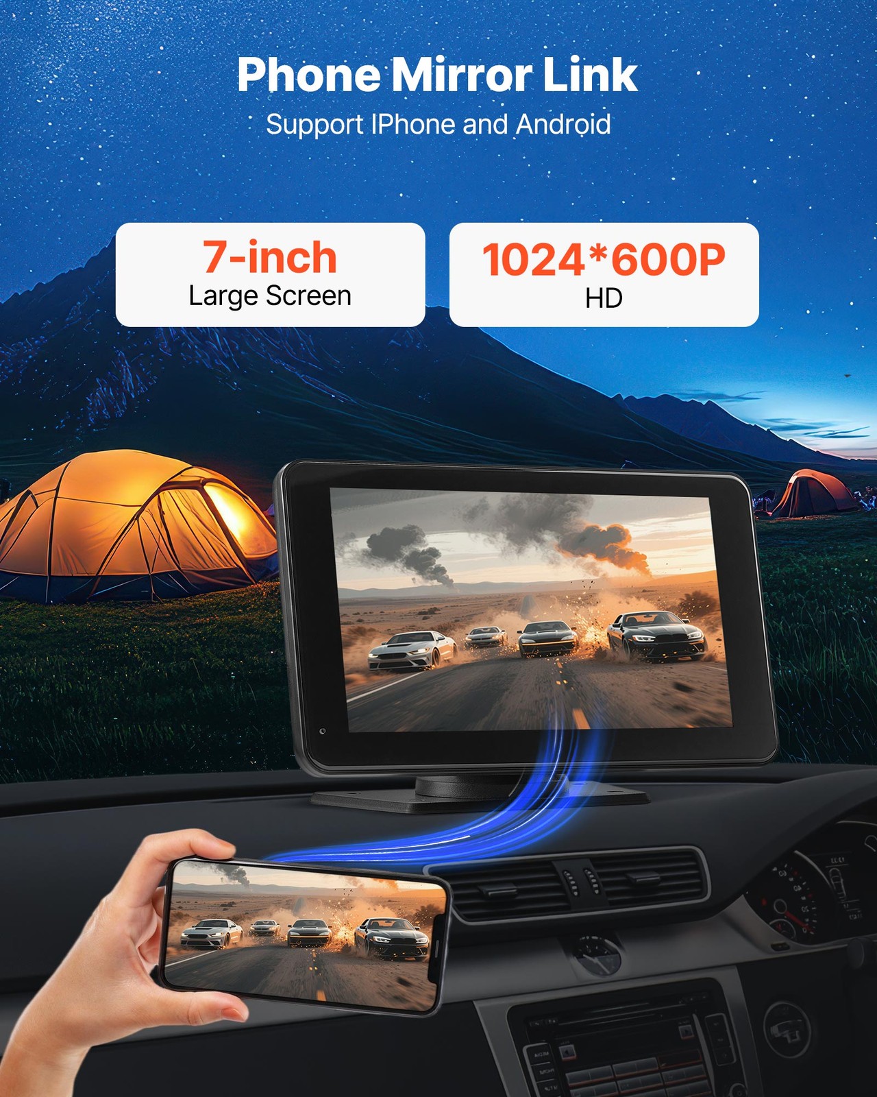 VEVOR 7″ Car Stereo Radio CarPlay Touchscreen GPS WIFI Bluetooth+Rear Camera