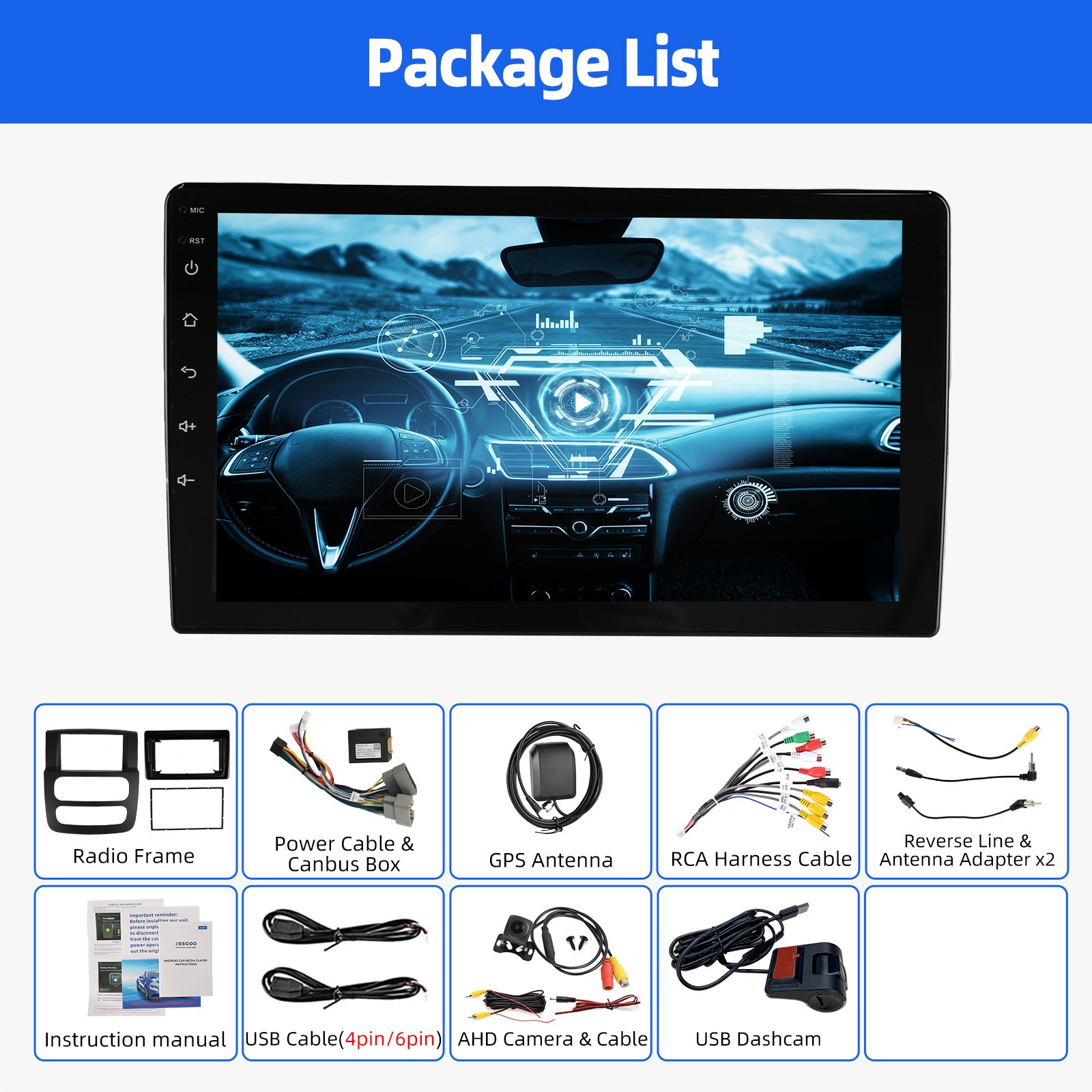 2+32G Car Stereo Radio Android 14 Carplay For 2002-2005 Dodge Ram 1500 2500 +DVR