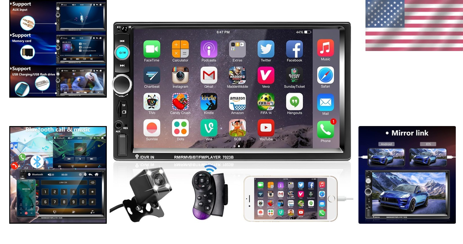 Multimedia Car Stereo Radio USB SD FM Audio Receiver 7 Inch