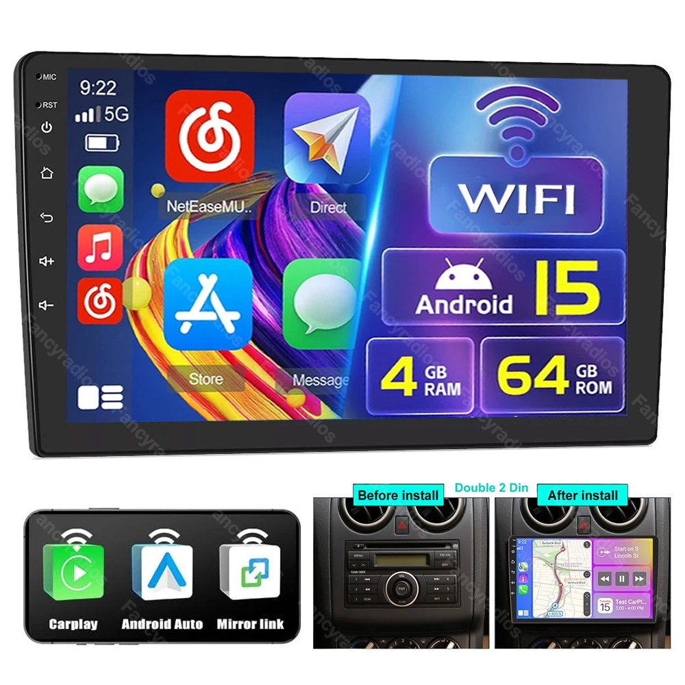 Double Din Apple Carplay Android 15.0 Car Stereo Radio GPS WIFI 7″ Touch Screen