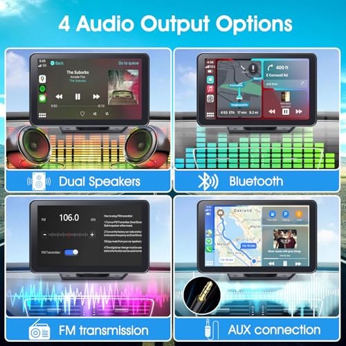 Wireless CarPlay Screen for Car, 7″ HD Portable Stereo Touchscreen with CAS02