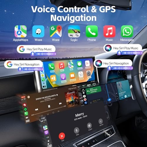 Single Din Car Stereo with Wireless Apple Carplay Android Auto, 6.9″ 6.9 Inch