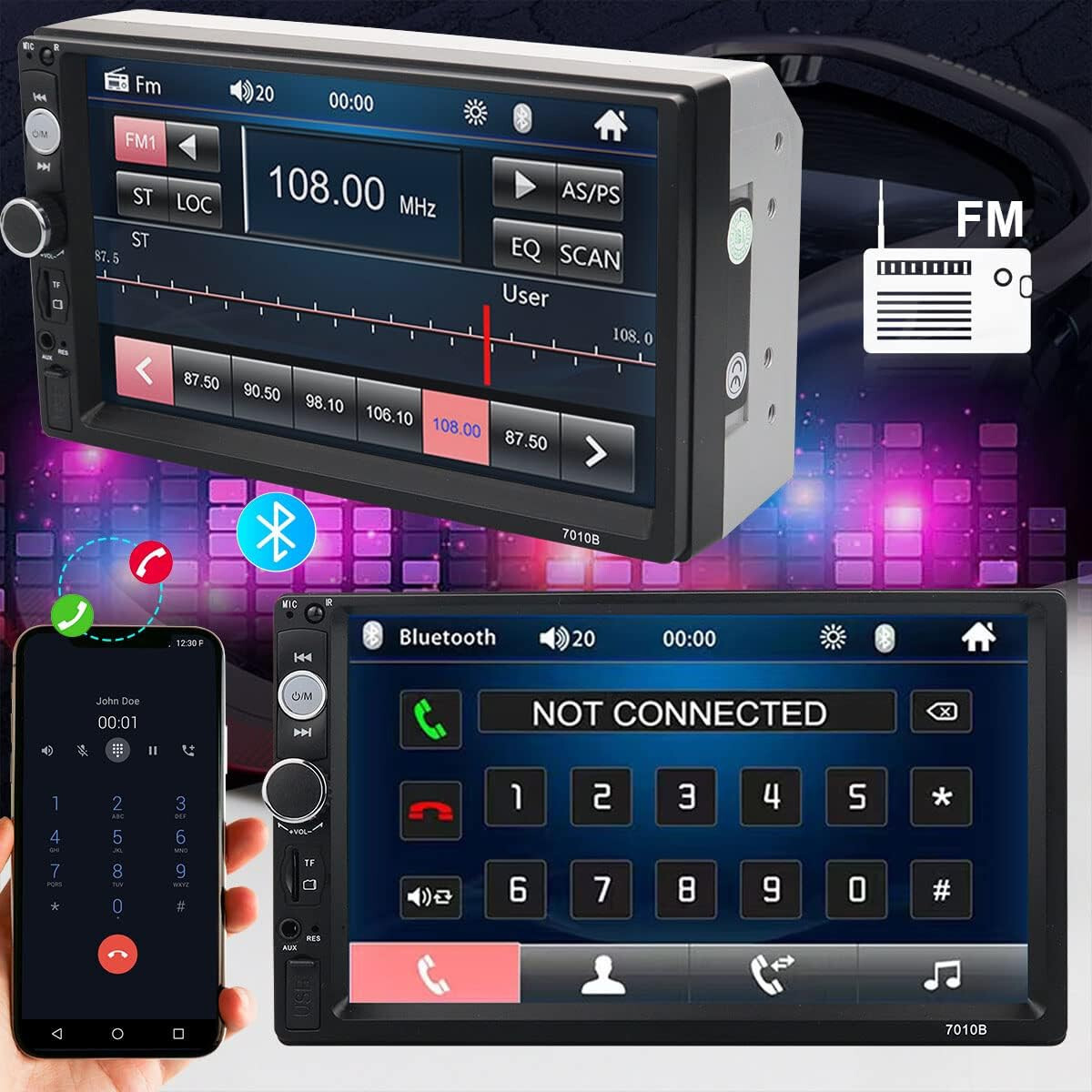 2 DIN 7 Inch Car Stereo with Mirror Link MP5 Multimedia W/ 8LED Backup Camera