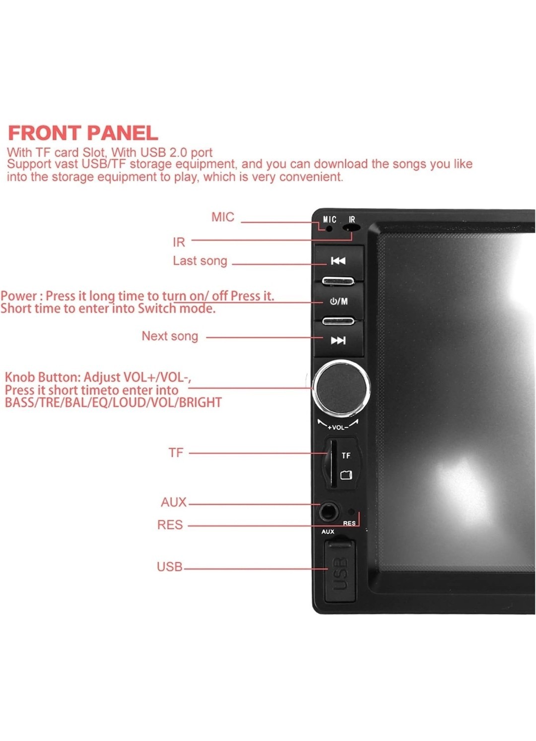 Blurred Vision BV-7018B Double Din in-Dash Head Unit Bluetooth Mirrorlink New