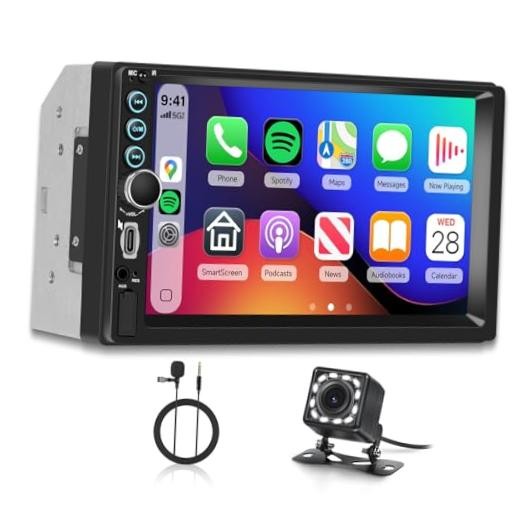 Double Din Car Stereo 7″ HD Touchscreen, Wireless Carplay & Android Auto,