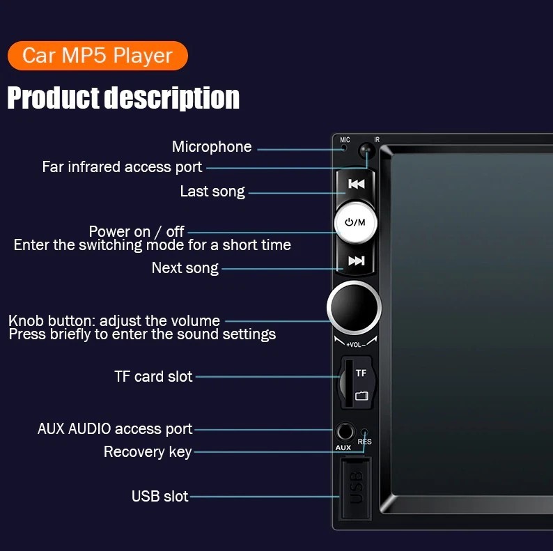 7″ Double 2 DIN Car MP5 Player Bluetooth Touch Screen Stereo Radio With Camera