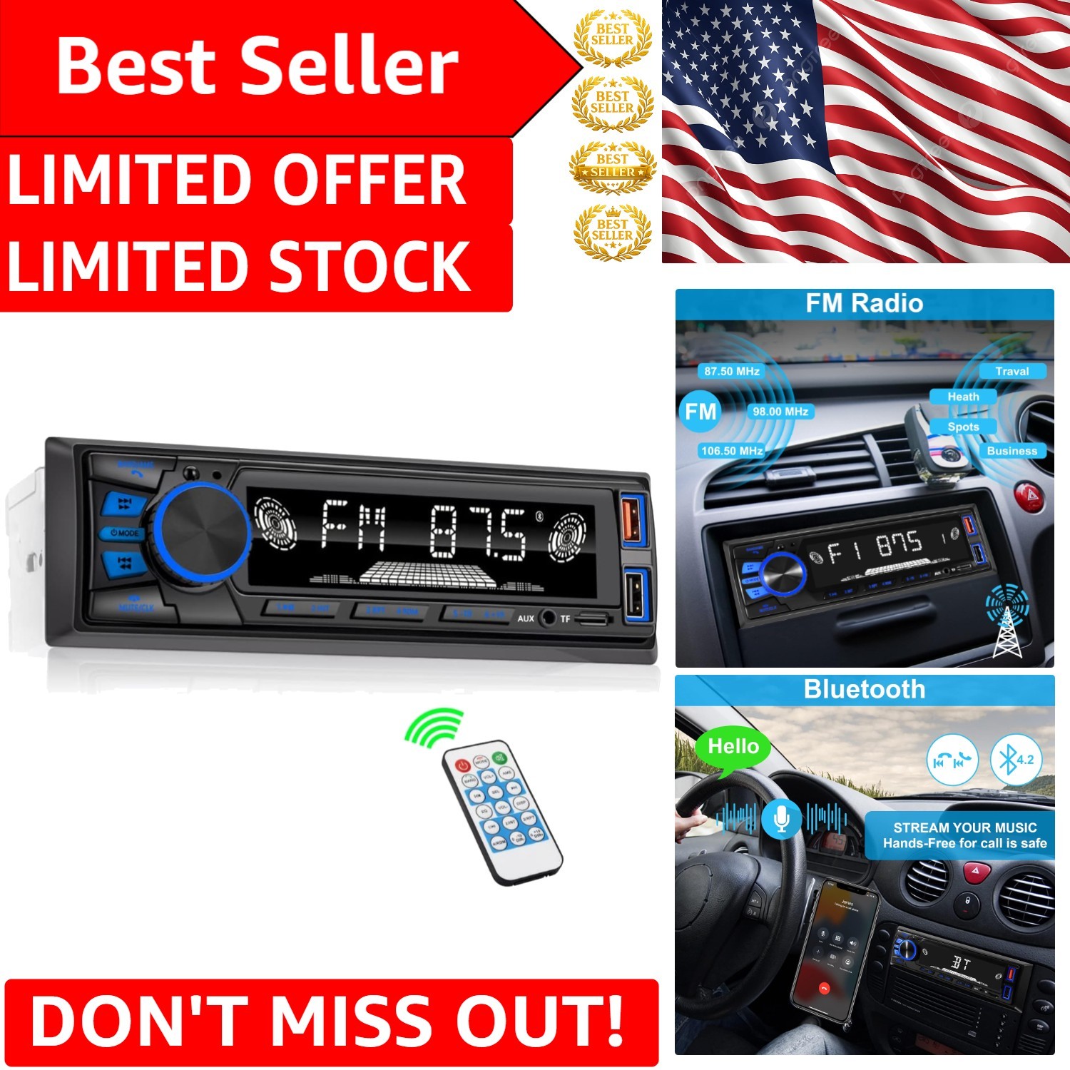 Bluetooth Car Stereo with Dual USB and SD Support – Modern Single DIN Audio