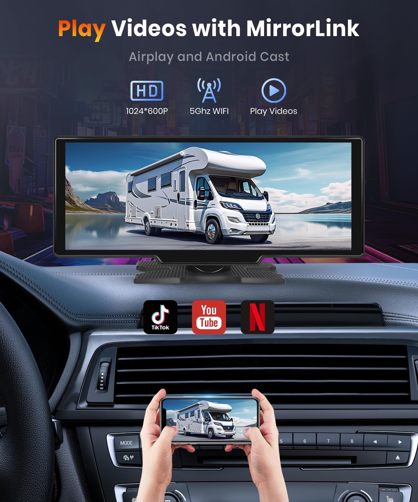 Podofo 10.26 inch Carplay Screen for Car with Wireless Carplay Android Auto M…