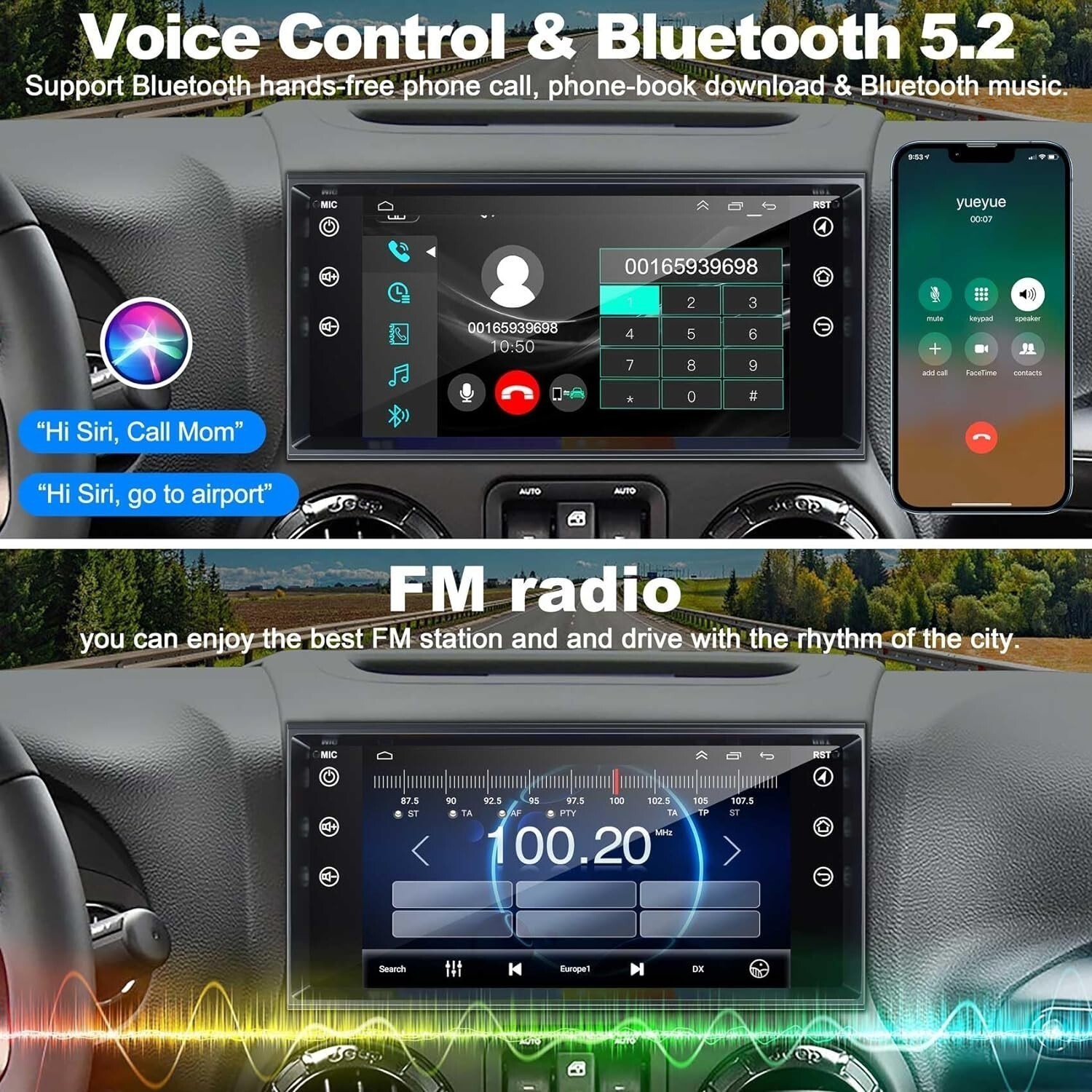 7″ Android Screen Carplay Car GPS Stereo Radio For Jeep Wrangler Dodge Chrysler