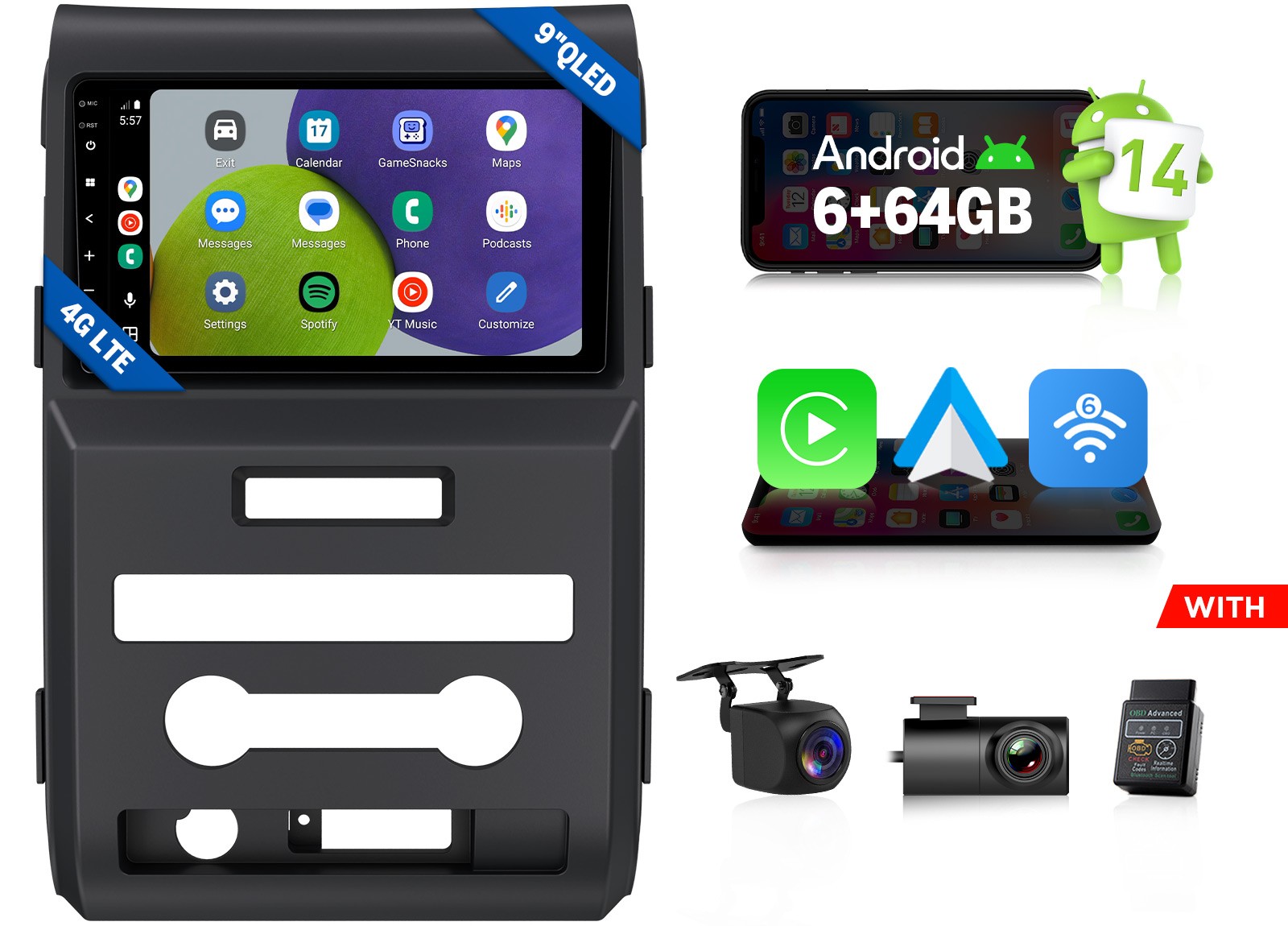 Eonon FDF1X7S For Ford F150 Lariat 6+64 9″ QLED Android 14 Car Radio CarPlay SWC