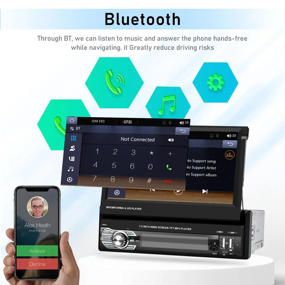 7″ 1 Din Car Stereo Touch Screen MP5 Player Wireless Carplay Flip Out Bluetooth