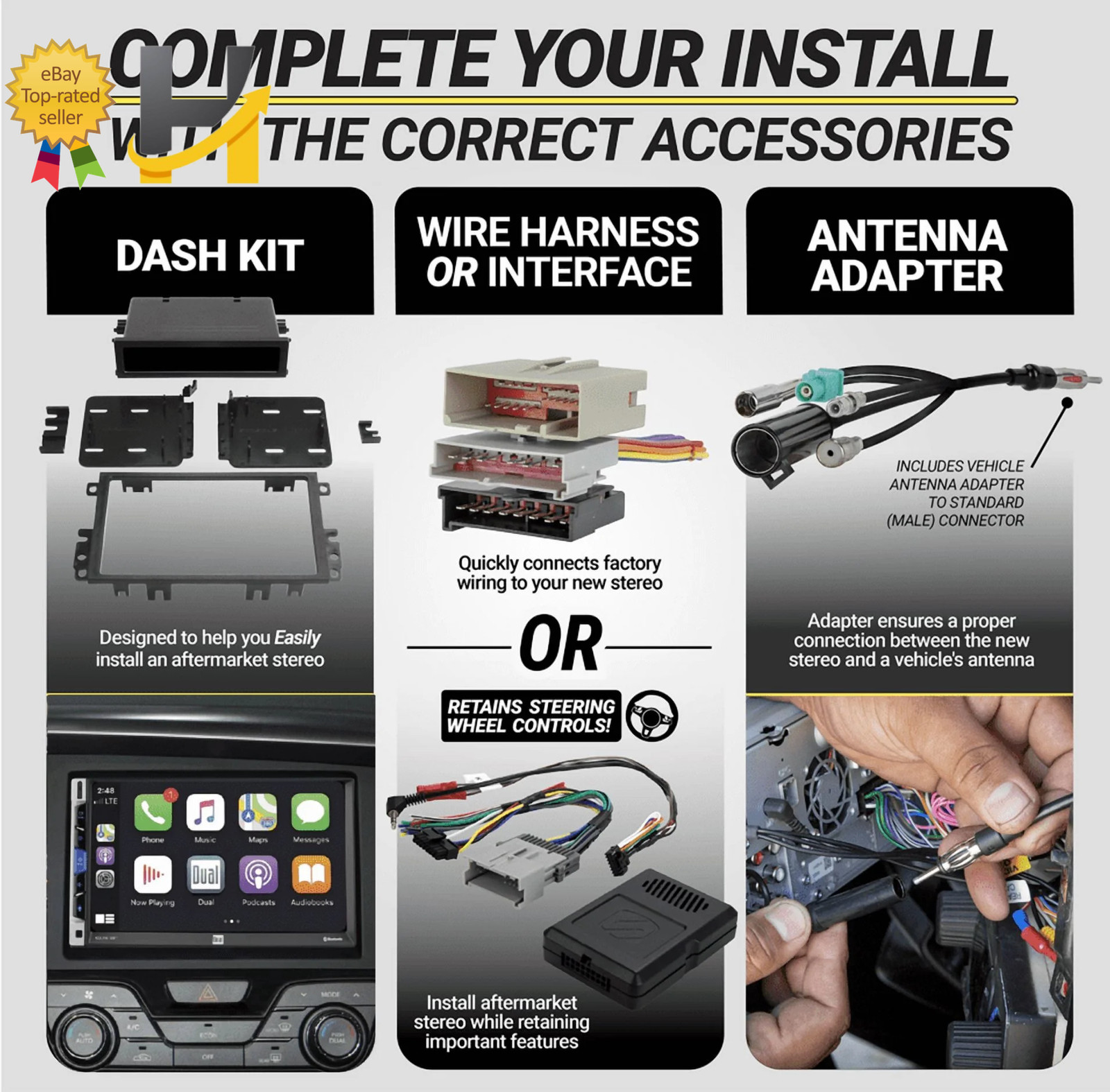 Car Stereo Bluetooth Wireless AM FM Radio Mp3 USB SD with 2 Way Speaker Package