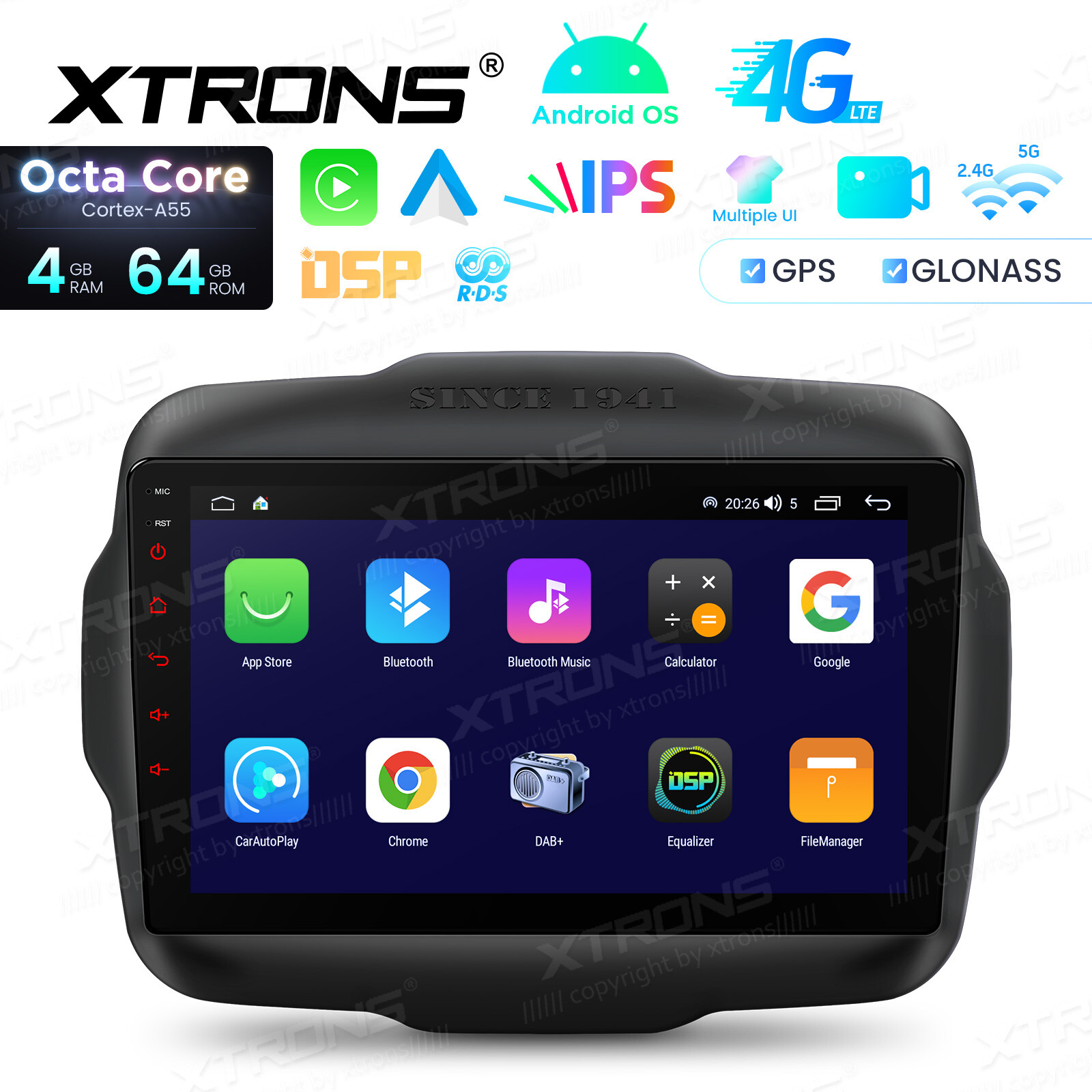 Octa Core Android Radio for Jeep Renegade 9″ IPS Screen DSP Bluetooth 4GB 64GB
