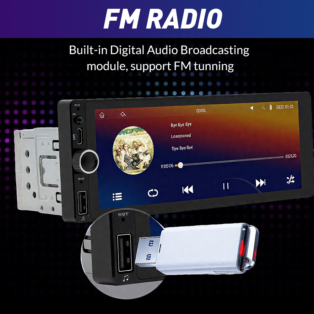 1 Din Car Stereo Wireless Apple CarPlay 6.86 touchscreen Bluetooth Radio USB