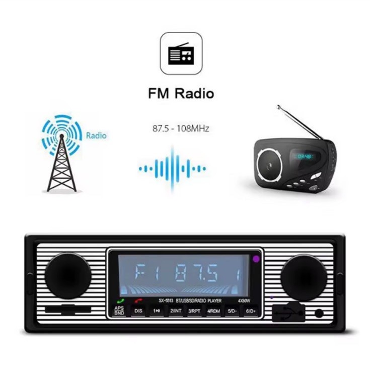 Bluetooth Vintage Car FM Radio MP3 Player USB Classic Stereo Audio Receiver AUX