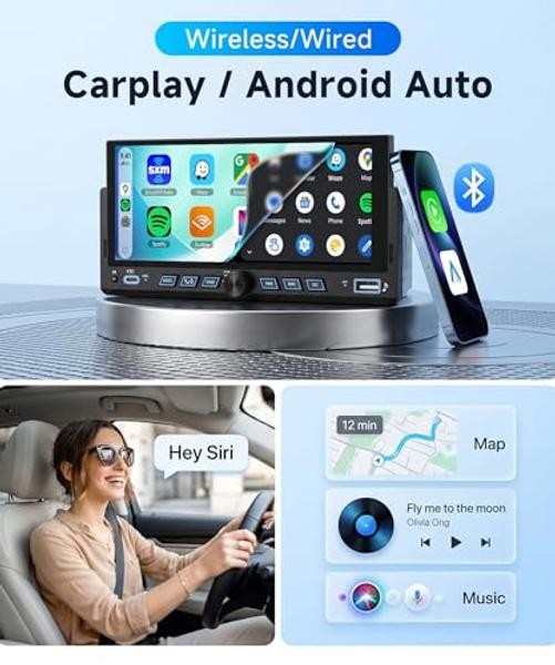 6.86 Inch Single Din Car Stereo Wireless Carplay Android Auto, 1 Din Touch