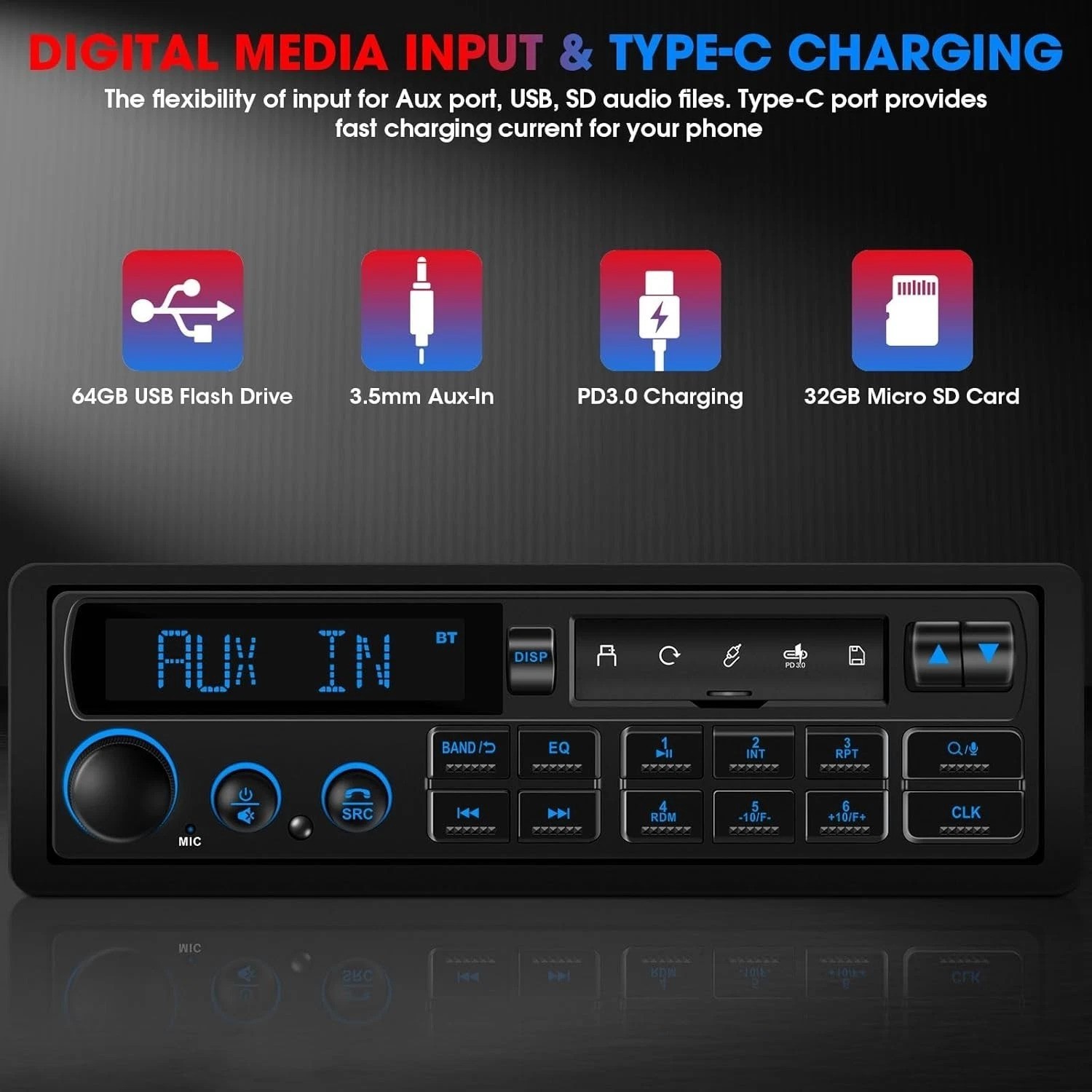 Retro Car Stereo Bluetooth FM AM USB SD Aux Single Din for Classic European V…