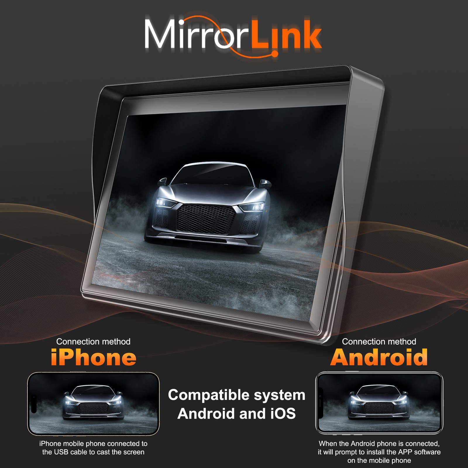 7” Portable Wireless Apple CarPlay Android Auto Touch Screen Car Radio Stereo