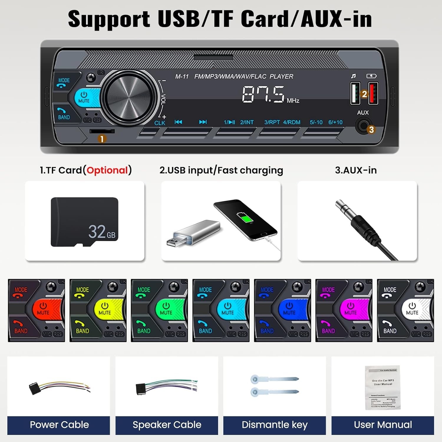 Estéreo para automóvil de un solo DIN con voz de llamada manos libres Bluetooth