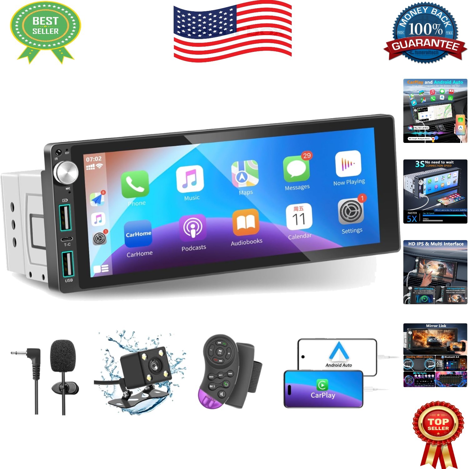 Ultimate Single Din Car Stereo with Backup Camera, Apple Carplay & Android Auto