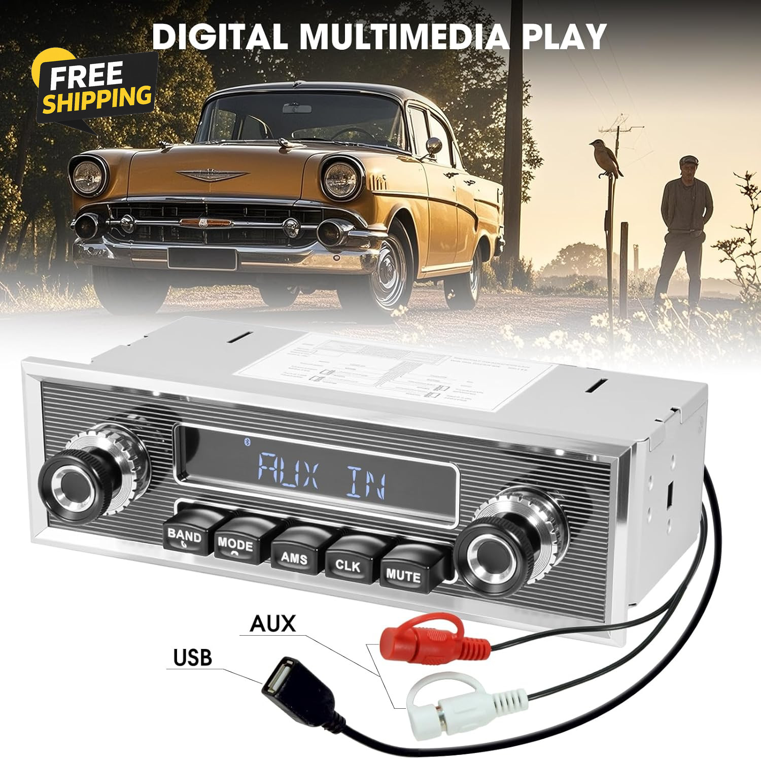 Bluetooth Retro Radio for Classic Vehicles: Single Din Vintage Stereo for Car