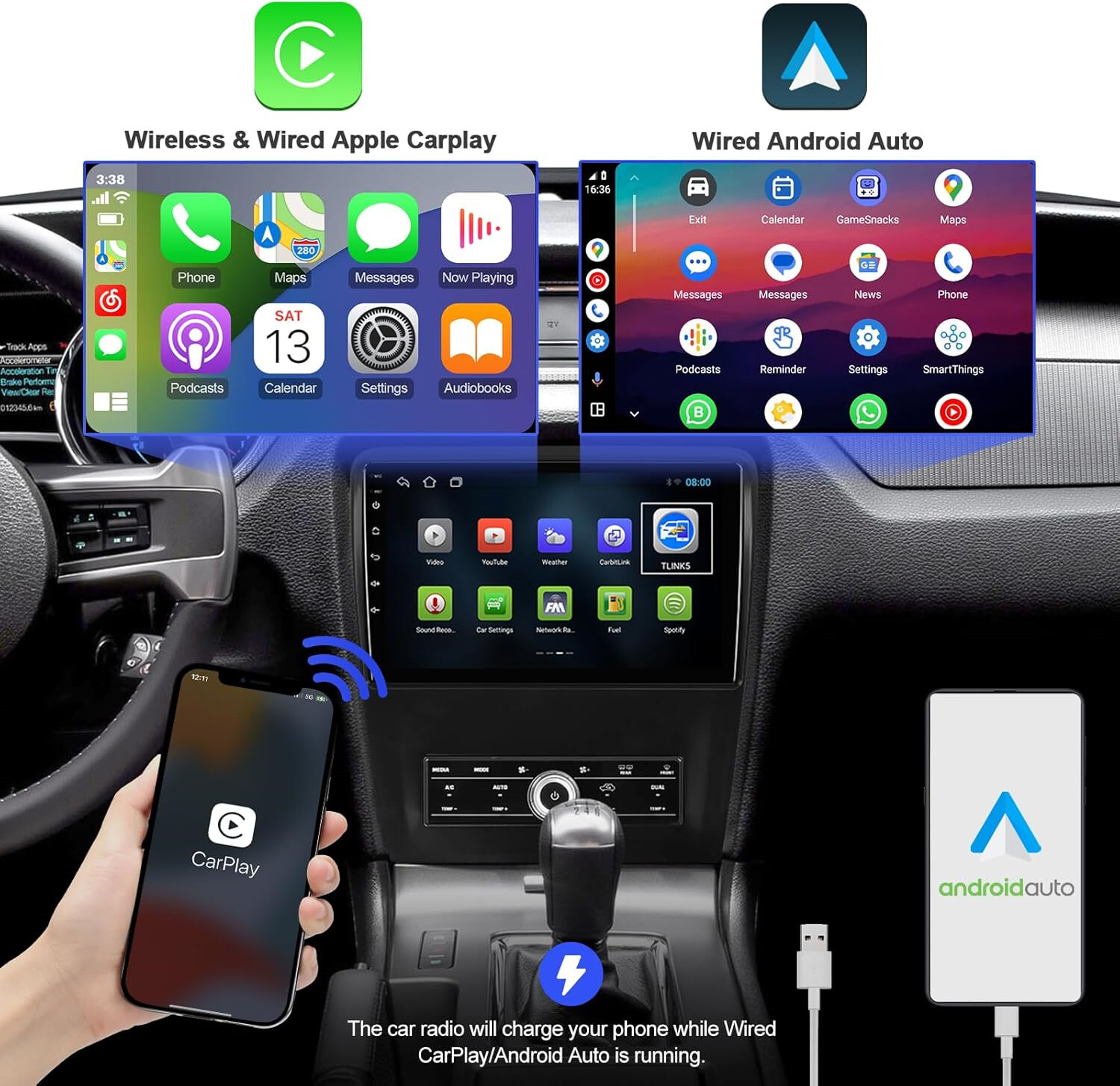 For 2010-2014 Ford Mustang Car Radio Stereo, Wireless Apple CarPlay Android Auto