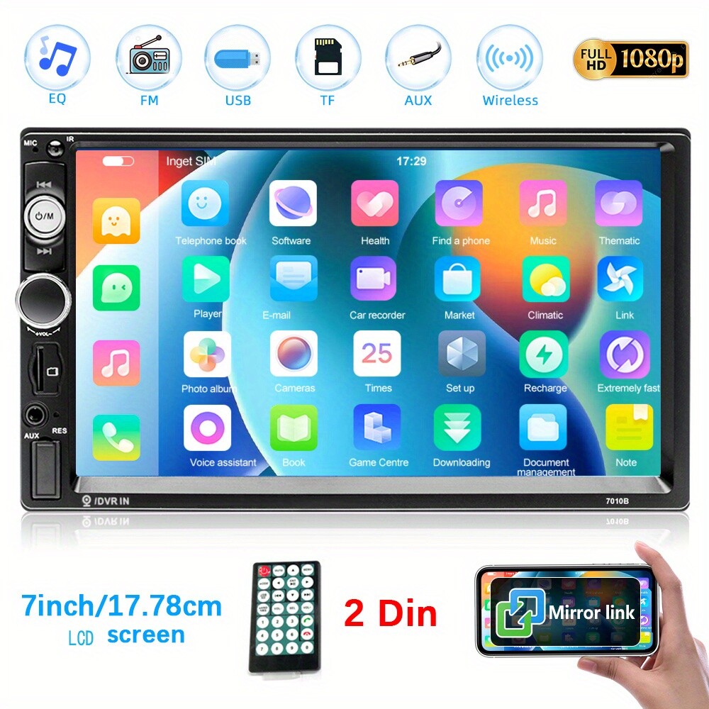 Double Din EQ Car Stereo 7″ LCD Screen Car Radio MP5 Player AUX Input Link