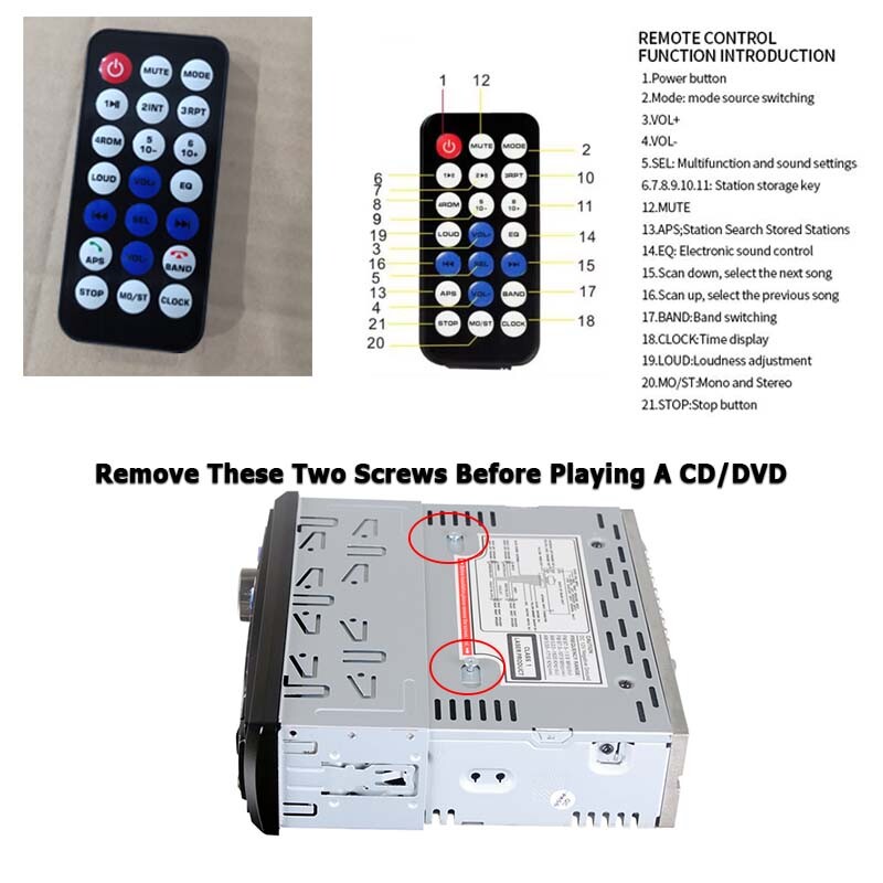 Single 1 Din Car Radio DVD CD MP3 Player Bluetooth Stereo USB/SD Remote Control