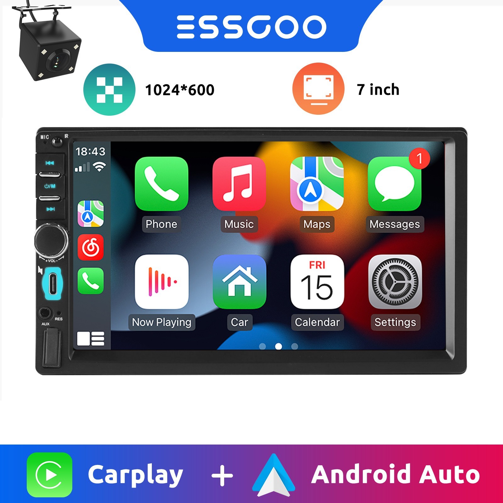 Double 2DIN 7″ Car Radio Stereo Head Unit CarPlay Touchscreen USB SWC BT+Camera