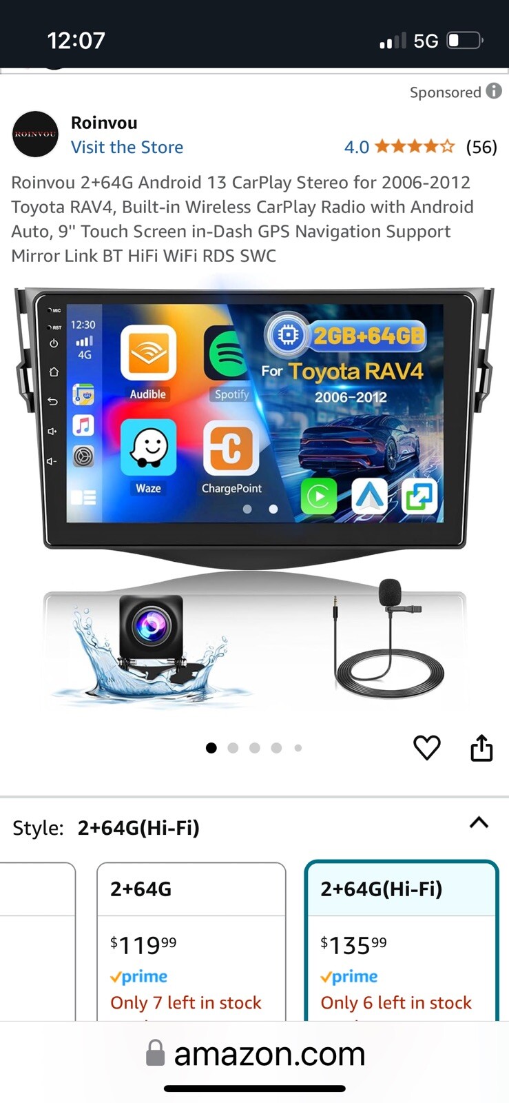 Roinvou 2+64G Android 13 CarPlay Stereo