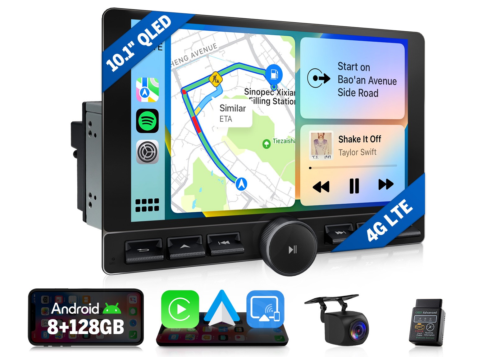 UX6K2 PRO MAX 10.1″ QLED Car Radio 8+128 Wireless CarPlay GPS RDS Double DIN DSP