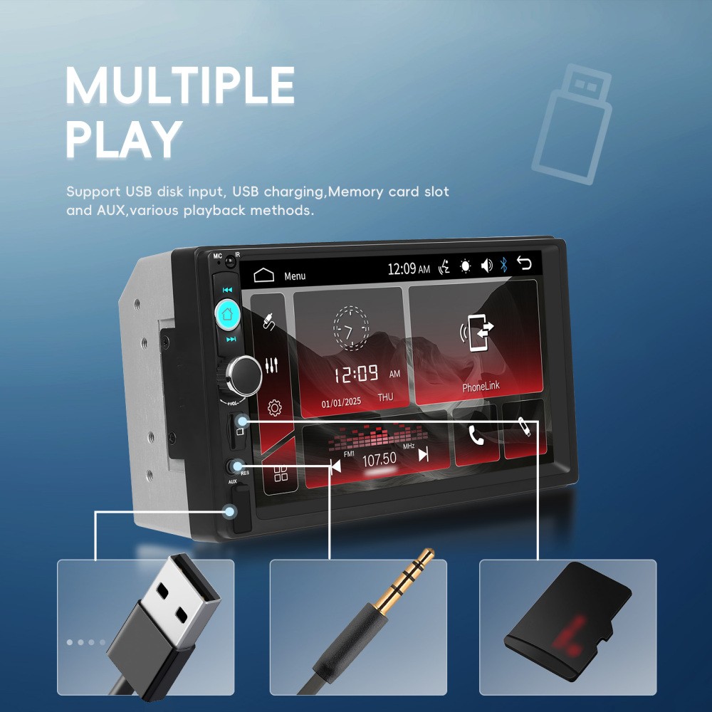 7″ Double 2 DIN Car MP5 Player Bluetooth Touch Screen Stereo Radio With Camera