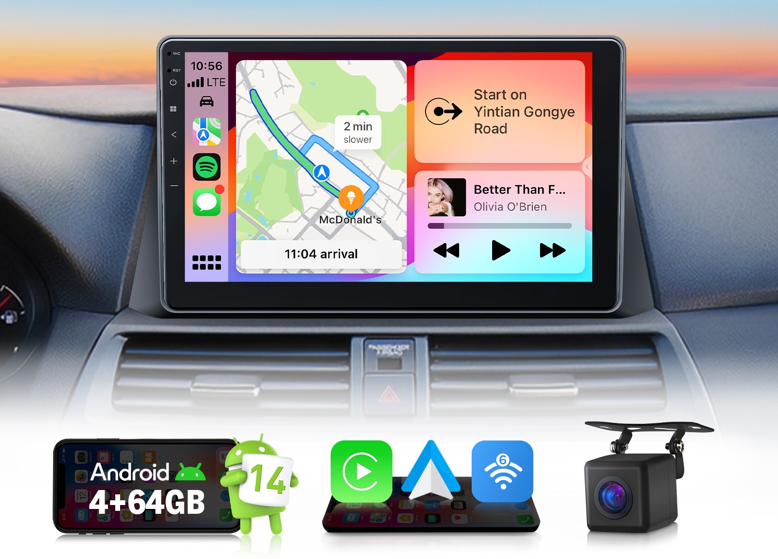 For Honda Accord 2008-2012 10.1″ Android 14 4+64 Car Stereo DSP WiFi GPS CarPlay