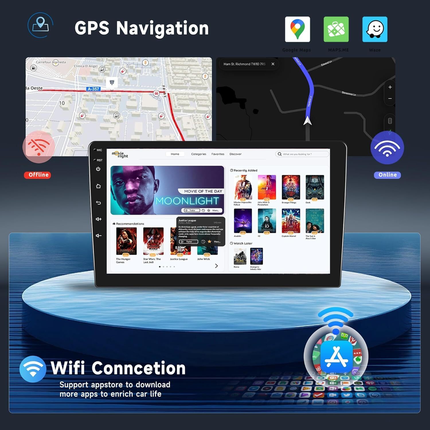 10.1″ 2 Din Touch Screen Stereo Bluetooth Radio Apple Carplay Android Auto + Cam