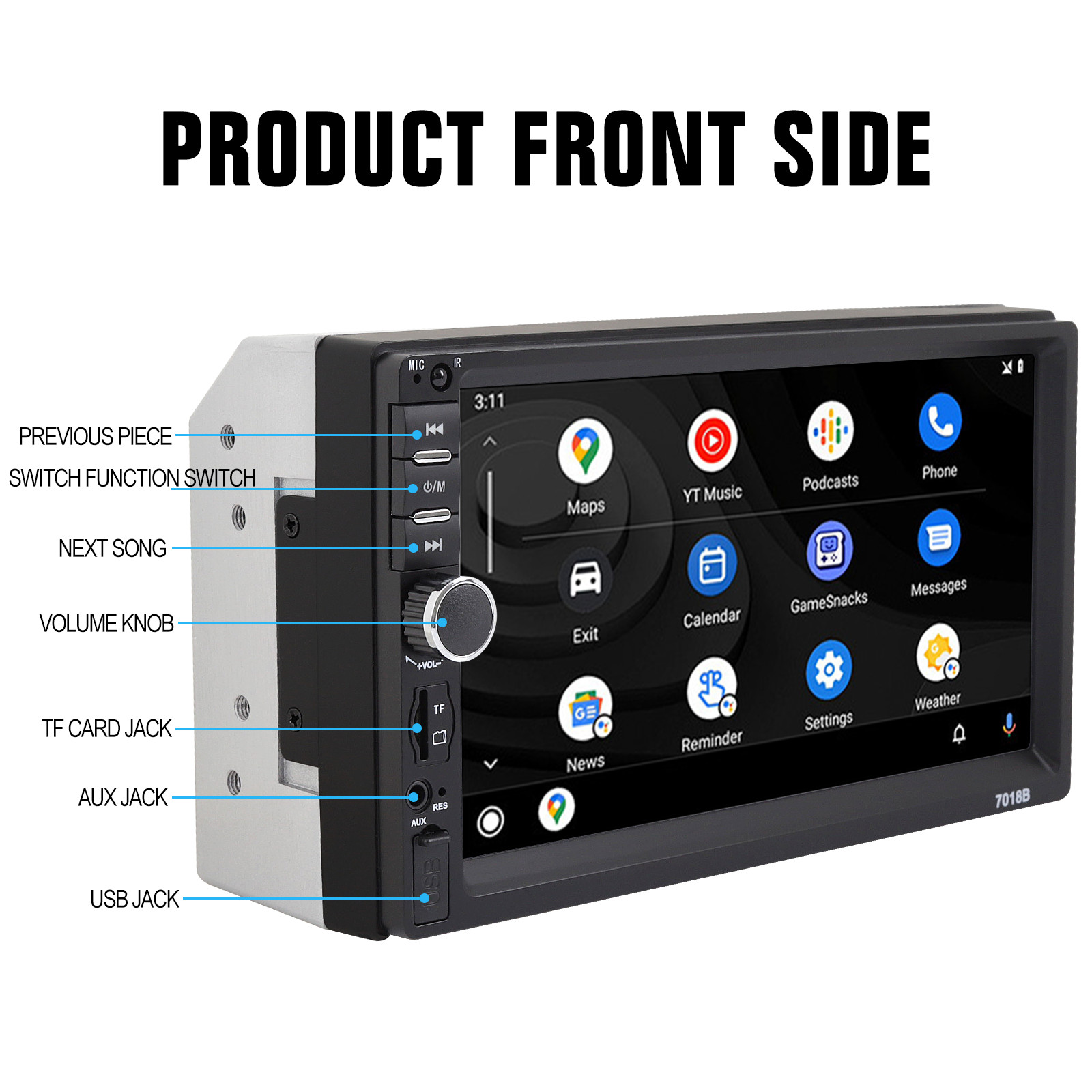 7″ Double Din Touch Screen Apple Android Auto Car Stereo Radio Bluetooth