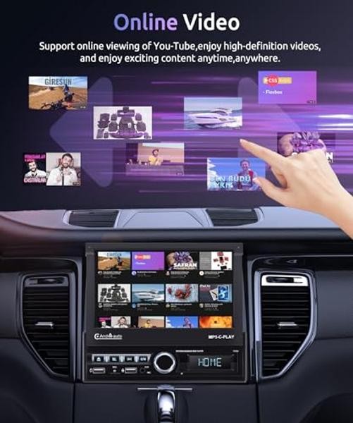[Motorized] Single Din Touchscreen Car Stereo with Wireless Carplay Android