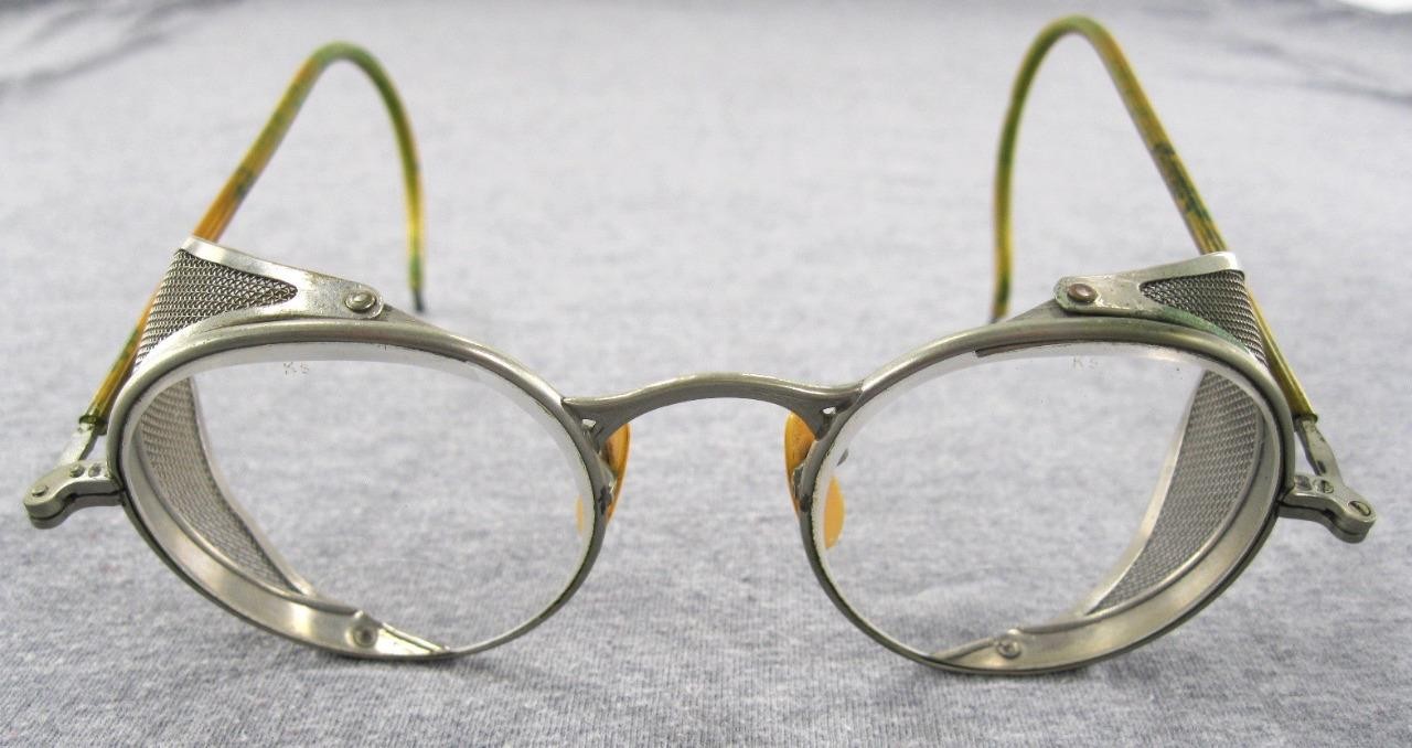 Vintage Pioneer Safety Glasses Wire Biker Motorcycle Steampunk w/ Metal Case