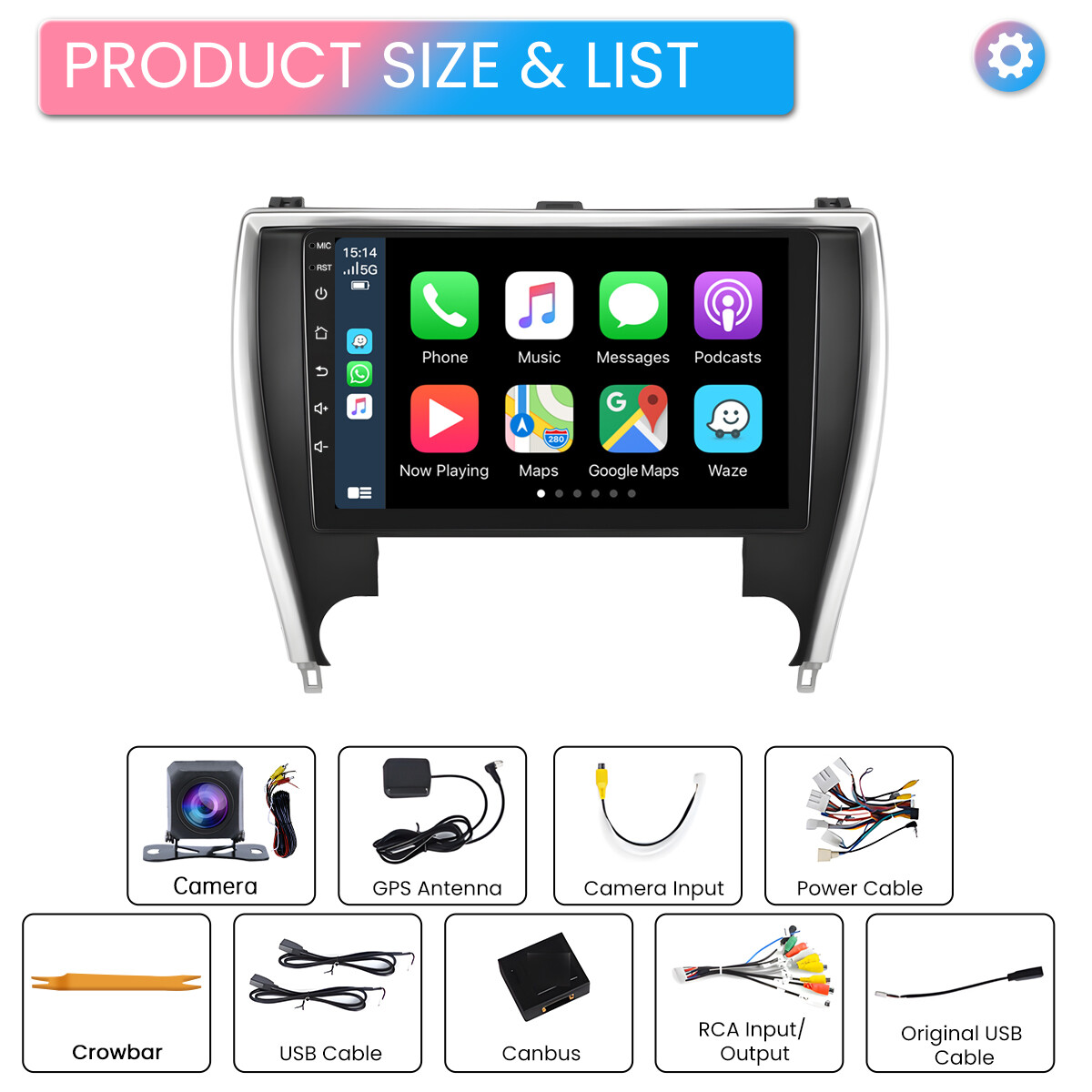 For Toyota Camry 2015 2016 2017 QLED Touch Screen Car Radio BT GPS RDS Cam