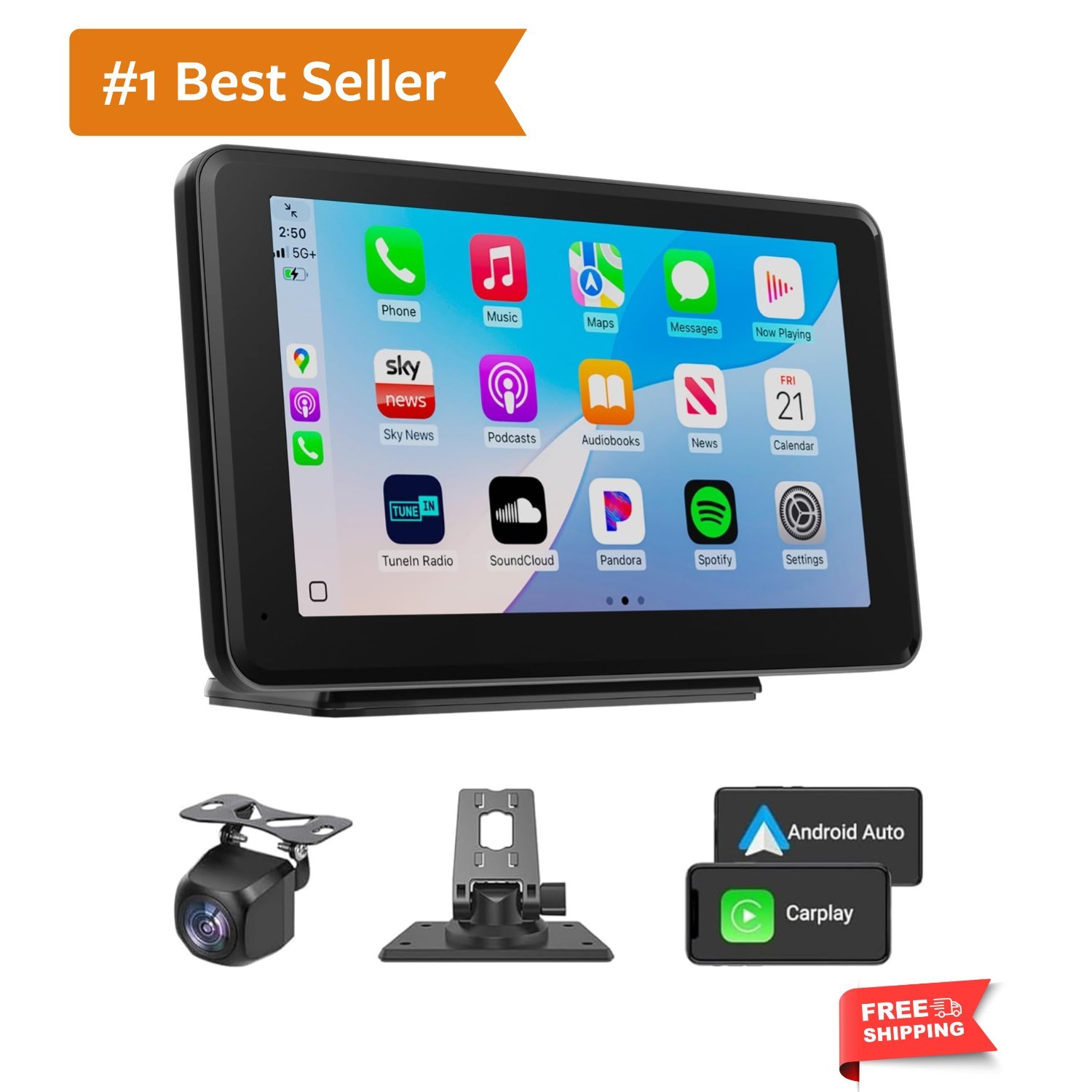 Portable 7-Inch Touchscreen Car Stereo: Bluetooth, GPS & Backup Camera Included