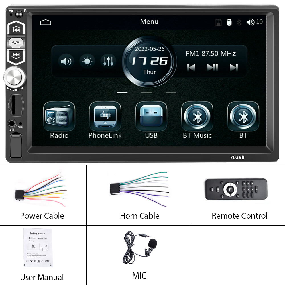 Single 1DIN Apple CarPlay Car Stereo Radio Touch Screen Head Unit FM Bluetooth