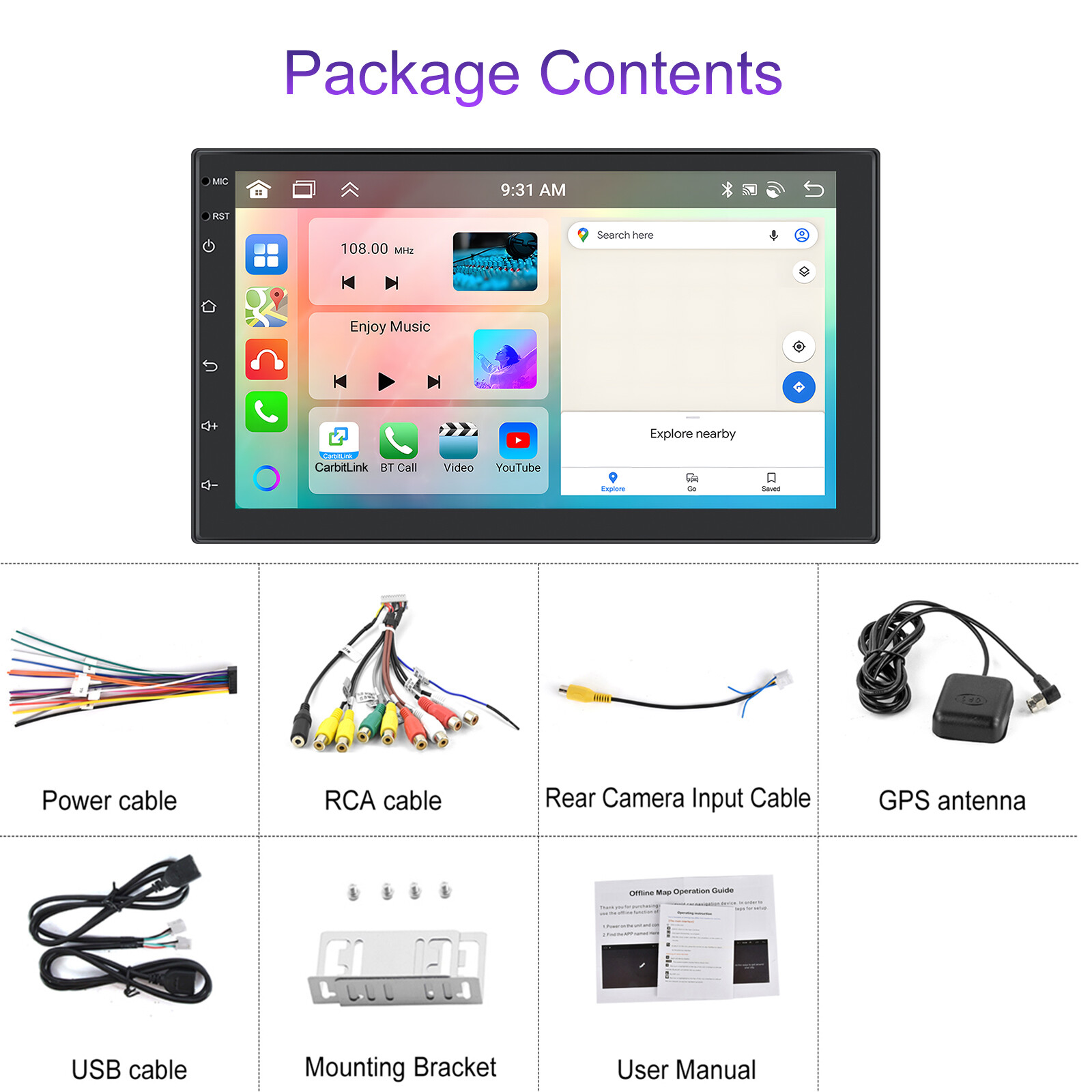 7″ 4G+64G Android 13.0 8 Core Carplay 2 Din Car Stereo Radio GPS DSP WIFI + Mic